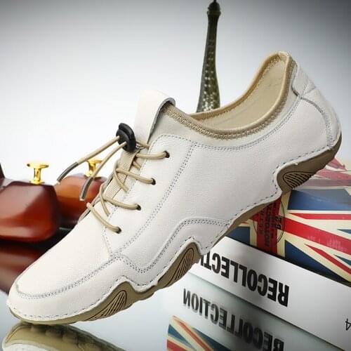 New Breathable Genuine Leather Shoes Men Loafers Casual Leather Soft Driving SMens Shoes Classic Flats Walking Lace-Up Footwear
