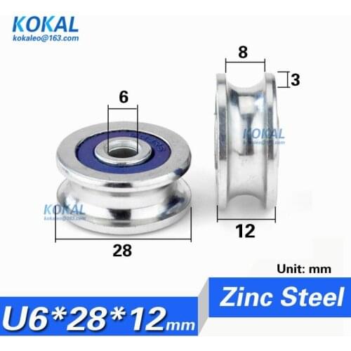 [U628-12J] 10PCS low noise nonstandard zinc plating steel U/V Groove concave guide wire track pulley rail wheel roller 6*28*12mm