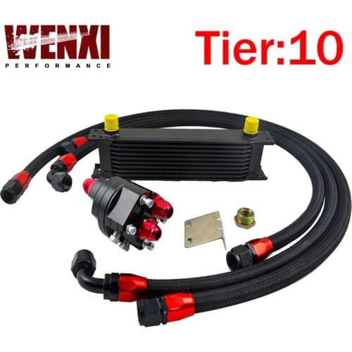 Universal 10 Rows Engine Oil Cooler Kit + Oil Filter / Cooler Relocation Kit +3x Braided Hose Line +Adapter