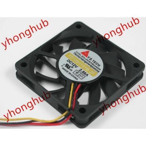 Y.S.TECH FD1261107B-2F DC 12V 2.88A 3-wire 60x60x10mm Server Cooling Fan