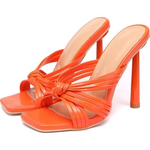 2021 New Summer Fashion Design Narrow Band Women Slippers Sexy High Heels Peep Toe Ladies Mules Slides Shoes Big Size 42