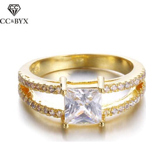 Yellow Gold Color Cubic Zirconia Clear Stone Beautiful Engagement Party Rings for Women Fashion Jewelry Girls Gifts CC140
