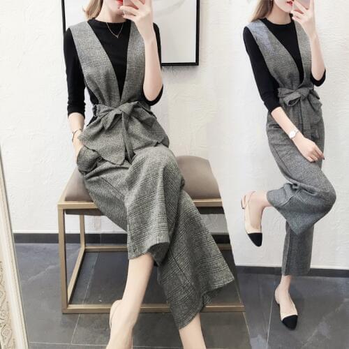 Womens suit new autumn and winter fashion womens temperament vest + bottoming shirt + wide leg pants suit female three-piece
