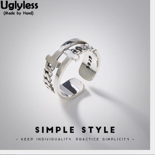 Uglyless 100% Real Solid 925 Sterling Silver Cross Finger Rings for Women Handmade Twist Open Ring Fashion Simple Fine Jewelry