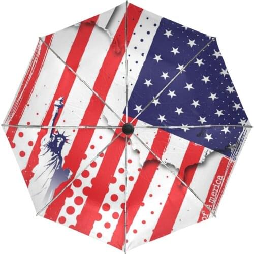 American Flag Windproof Umbrella Auto Open Close 3 Folding Compact UV Protection Lightweight Umbrella With Slip-Proof Handle