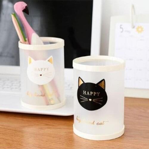 1pc Kawaii Cat Pen Holder Plastic Frosted Pencil Storage Bucket Makeup Brush Collection Tool Mouthwash Cup Korea Stationery