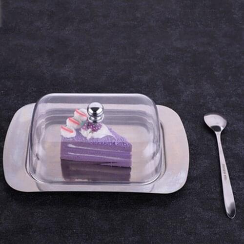 1pc Tray With See-through Lid Stainless Steel Butter Cheese Dish Box Container Butter Dish Box Container Cheese Bread Storage