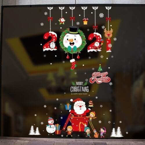 2021 Merry Christmas Wall Stickers Window Glass Festival Decals Santa Murals New Year Christmas Decorations for Home Decor