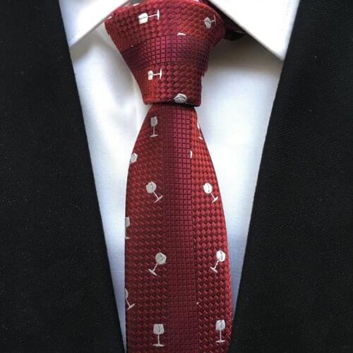 2021 Casual Slim Ties Jacquard Woven Neck Tie Burgundy Neckties with White Wine Glasses Pattern Gravatas for Party Club Gift