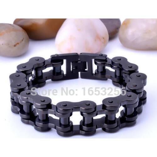 22mm 9'' Punk Mens Fashion IP Black Motorcycle Chain Biker Bracelet Stainless Steel Jewelry Heavy for father / Husband Gifts
