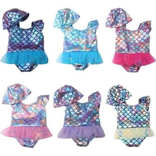 43cm Doll Clothes Summer Sequins Swimsui with Cap for American Doll Decor