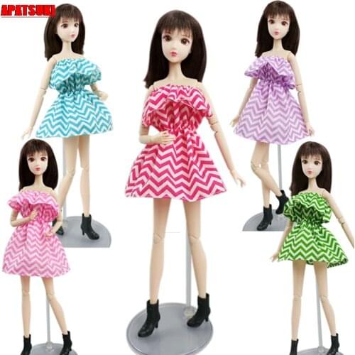 5pcs/lot Fashion Off Shoulder Dress For Barbie Doll Clothes Wave Ruffles Party Gown Outfits 1/6 Dolls Accessories Kids Toys