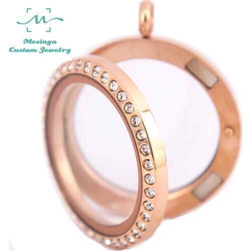 6 pcs Stainless steel IP rose gold 30mm round glass locket necklace for floating charms love keepsake Xmas gift mothers gift