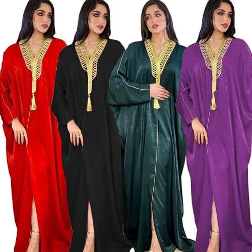 AB015 Velvet Dress To Floor Open Abaya Red Woman Cardigan Arabic Prayer Robe World Apparel Store Turkish Batwing Sleeves Kaftan