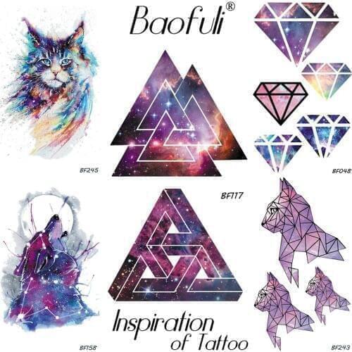 BAOFULI Cartoon Sparkling Galaxy Triangle Temporary Tattoo Waterproof Body Fake Tatoos Children Festival Gift 3D Tattoo Stickers
