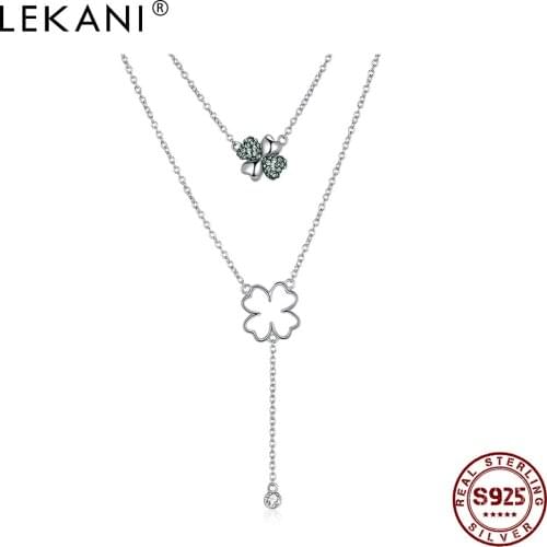 LEKANI 925 Sterling Silver Long Chains Necklace For Women Romantic Heart & Flower Stackable Double Pendant Necklaces Jewelry