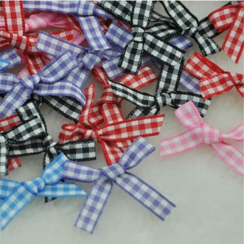 100pcs Gingham Ribbon Bows Flowers Appliques Doll Bulk Lots Wedding B224