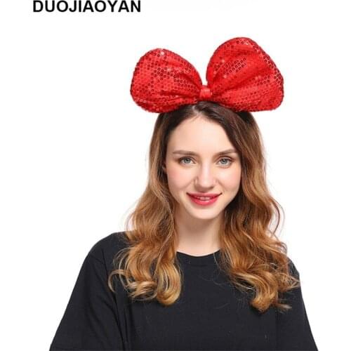 DUOJIAOYAN Sequins Bow Hairband Fabric Bowknot Headband Women Girls Colorful Hair Accessories Birthday Party Headwear