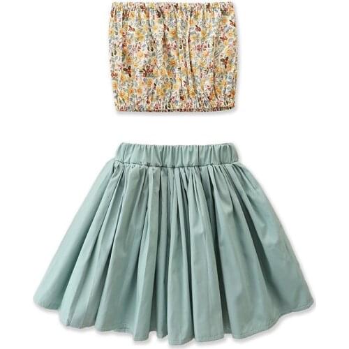 Summer Girl Set Floral Print Vest + Tutu Skirt 2pcs Suits for Kids Girls Clothing