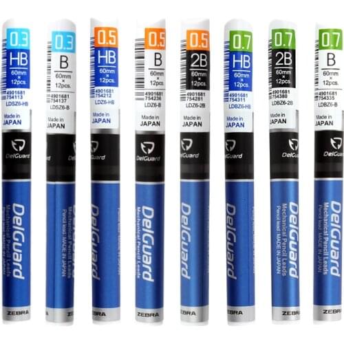 1 Tube Zebra DelGuard Mechanical Pencil Refill 0.3/0.5/0.7mm No Break 2B/HB/B High Hardness Graphite Leads Core School Office