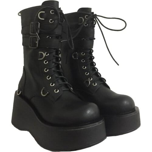 Gothic kawaii girl sweet lolita shoes vintage round head Flat Platform Shoes women shoes cute bandage kawaii snow boots loli