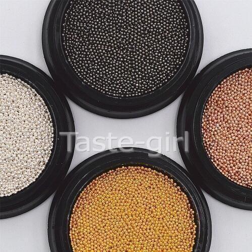 2 pots Mini Steel Ball Caviar Bead 3D Nail Decoration 0.8mm Gold Silver Champagne black Studs Manicure Nail Art round Decoration