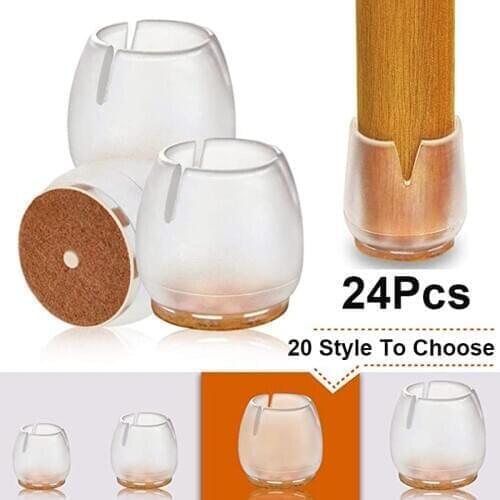 24Pcs Upgraded Furniture Silicone Protection Cover With Felt Pad Non-slip Table Chair Leg Caps Floor Protector Table Feet Covers