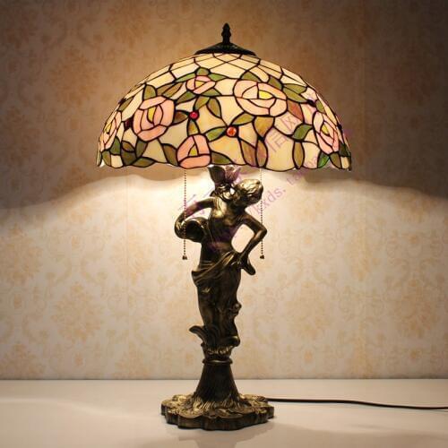 16inch Fashion tiffany table Lamp colorful glass red rose Bedroom Bedside Living Room Lights Decoration Lamps
