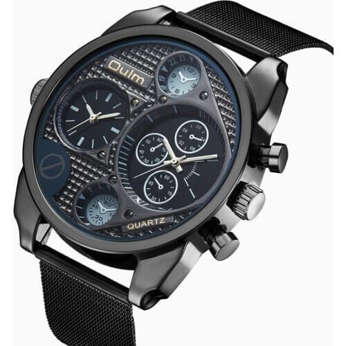 Fashion Luxury Brand OULM Mens Watches High Quality Stainless Steel Strap Dual Japan Movt Casual Quartz Watch Black Reloj Hombre