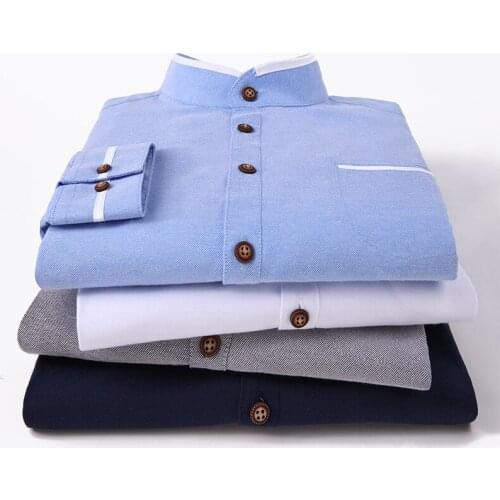 BROWON Autumn Oversized Shirts Men Pocket Design Korean Style Stand-up Collar Slim Shirt Mens Long Sleeve Shirt Men Clothing