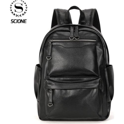 Scione MenS Fashion Backpack Large Capacity Laptop Bag High Quality Practical PU Leather Bag Vintage Travel Bags Hot Sell