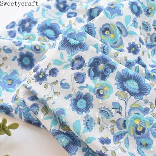 White Blue Flower Printed Soft Cotton Fabric By Half Meter DIY Sewing Kids Dress Shirt Making Clothes Textile Material New 2021
