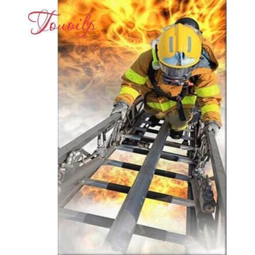 Touoilp diamond embroidery stitch crystal square&round diamond sets decorative Fire fighting Firemen diamond painting mountain