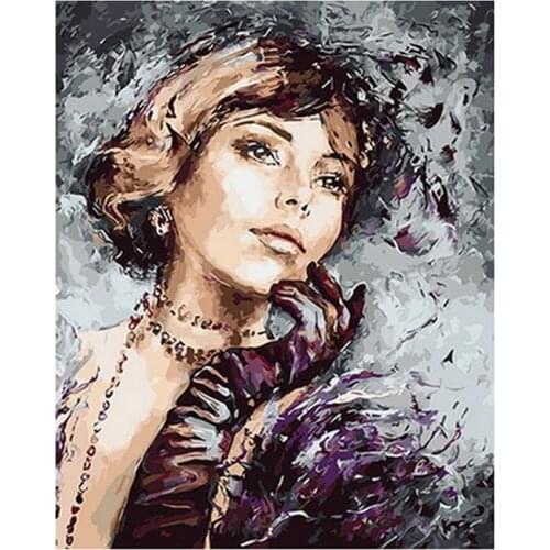 Frameless diy painting by numbers paint by number for home decor canvas painting 4050cm modern lady
