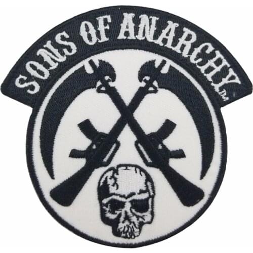 Skull Son Anarch Gun Embroidery Iron on Patch Sticker for Clothes Appliqued T-shirt Jacket for Logo DIY Clothing Accessories