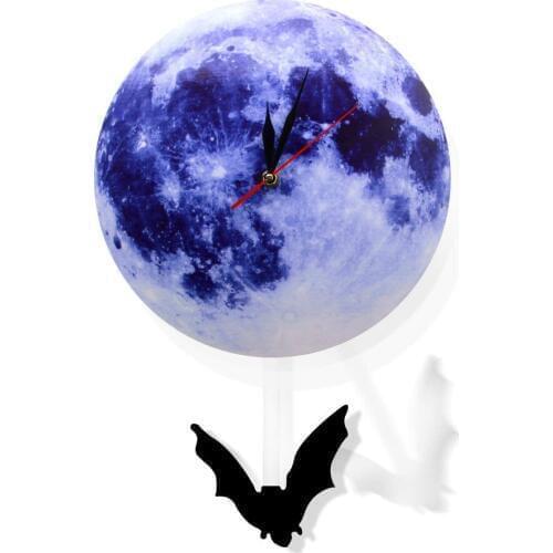 Blue Moon Swinging Pendulum Wall Clock Astronomy Funny Decor Wall Clock Lunar Blue Moon Clock with Swinging Silhouette Pendulum