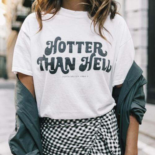 New Women Men T Shirt HOTTER THAN HELL Letter Cotton Casual Funny Shirt for Lady Gray Black White Top Tee Hipster Drop Shipping