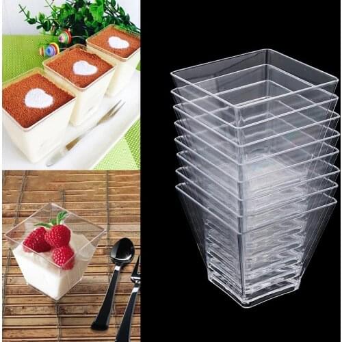 10Pcs Disposable Dessert Container Cup Wedding Party Mousses Clear Box Restaurant Spoon Packaging Supply for Tiramisu
