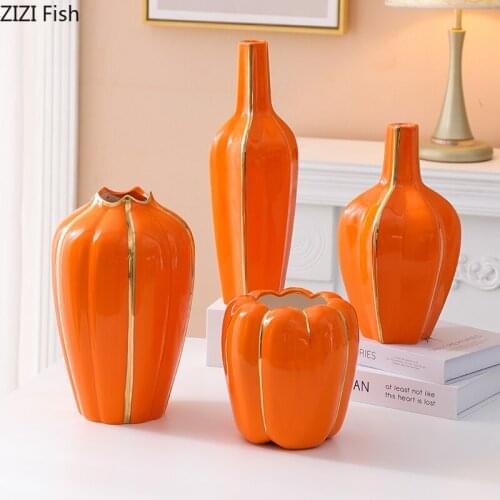 Solid Color Ceramic Vase Ornaments Nordic Home Living Room Porch Decoration Ornaments Flower Arrangement Vase Flower Pot Crafts