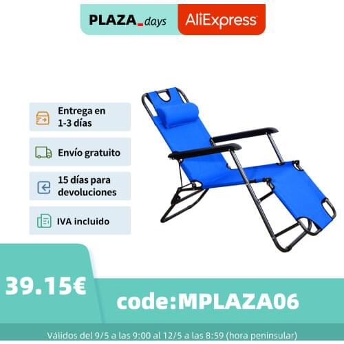 Outsunny steel tilt folding lounger with pillow Textilene resistant Relax outdoor pool terrace Camping Blue