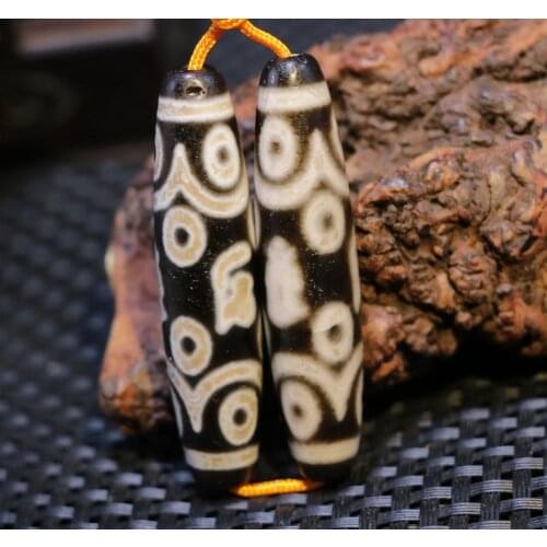 A Pair of Magic Power Tibetan Old Agate 12 Eye OM Words dZi Bead Pendant Amulet Lkbrother Sauces Top Quality Guranttee