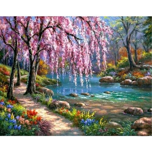 Landscape Spring Tree Scenery DIY 11CT Embroidery Cross Stitch Kits Craft Needlework Set Cotton Thread Printed Canvas Home Room