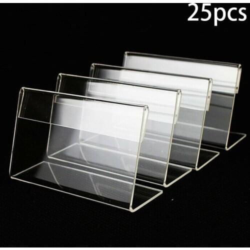 25Pcs Tag Stand 6*4cm Acrylic Transparent L-Shaped Price Tag Display Holder Rack Label Stands Tool Racks Decorations