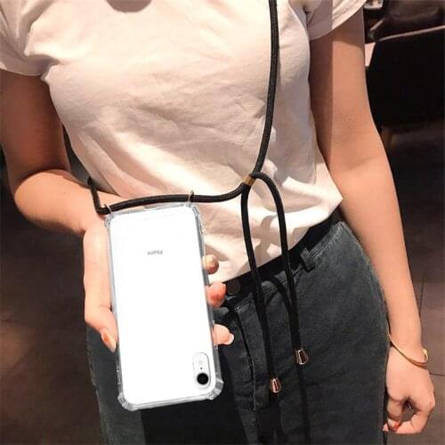 Transparent TPU Phone Case With Lanyard Necklace Cross Shoulder Neck Strap Rope Cord for iphone 6 7 8 11 Plus X XR XS MAX coque