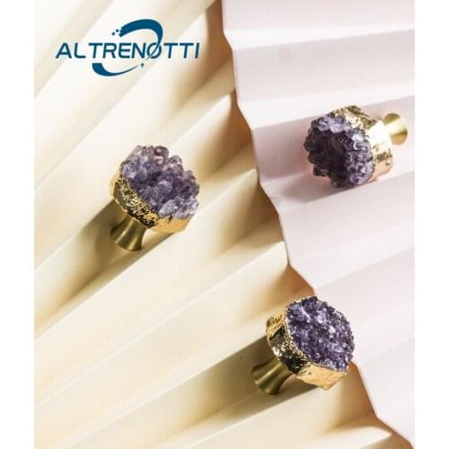 Luxury Furniture Handle Natural Purple Crystal Brass For Wardrobe Kitchen Door Pull Cabinet Cupboard Drawer Nordic Knob Hardware