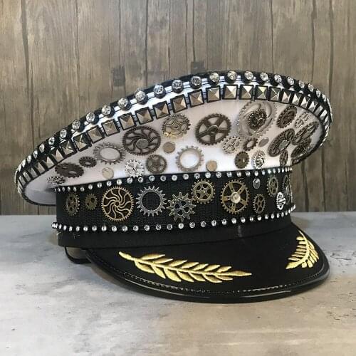 3 Size Handmade Steampunk Military Hat Women Men Army Hat Cortical Police Cap Cosplay Halloween Hat with Punk Glasses