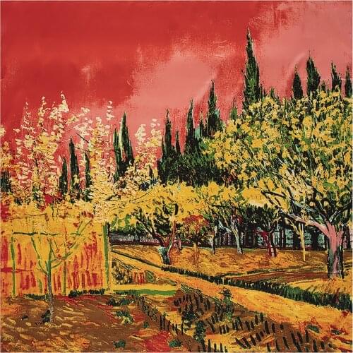 130cm Van Goghs Oil Painting Winter Scarf Luxury Brand Scarf Twill Silk Square Scarf Women Kerchief Shawl Scarves For Ladies