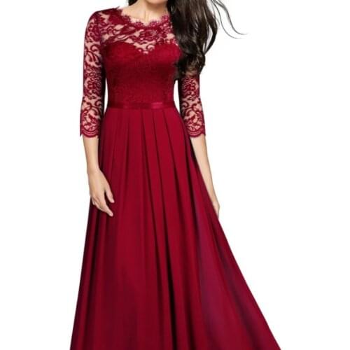 Chiffon Stitching Lace Mid-sleeve Long Dress Bridesmaid Dress Party Dress dress for women