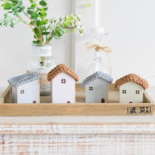 Nordic Wooden House Ornaments Home Decoration Wood Architecture with Woven Tiles Proof Cute Entrance Desk Miniature Craft Decor