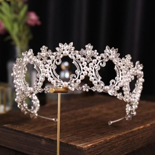 Baroque Silver Color Crystal Flower Bridal Tiaras Crown Bride Headband Wedding Gifts Rhinestone Pageant Diadem Hair Accessories
